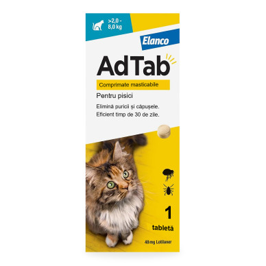 AdTab Cat 48 mg – Deparazitare externa pentru Pisici 2–8 kg, 1 Tabletă, Elanco